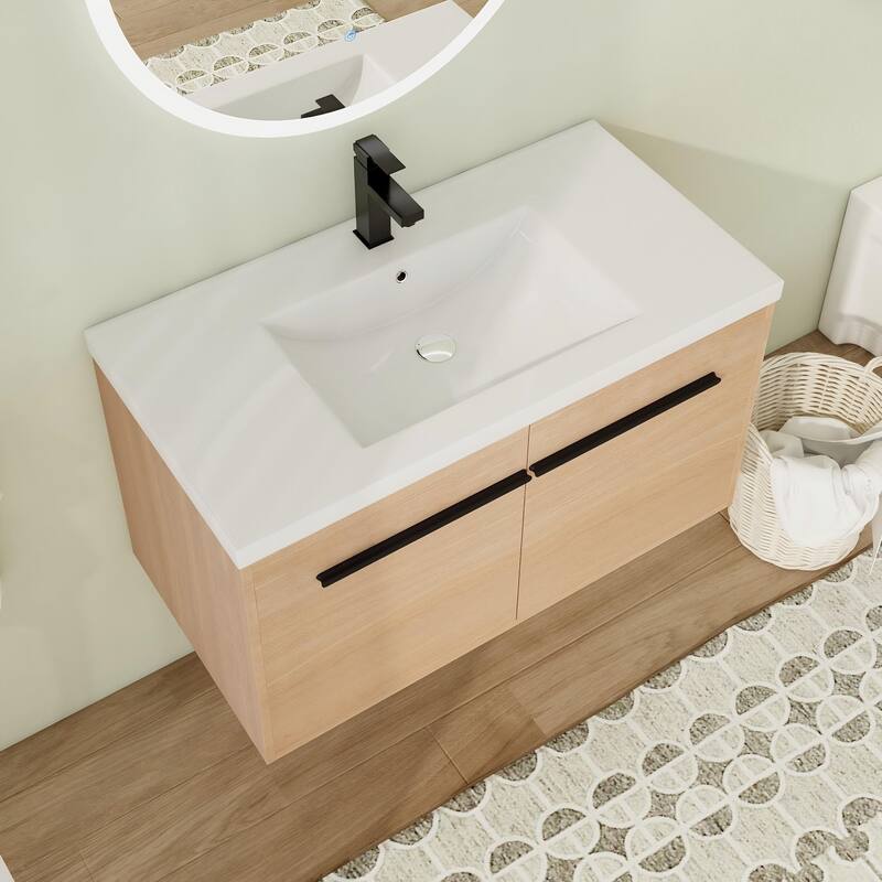24"/30"/36" Floating Bathroom Vanity with Sink, Wall Mounted Bathroom Vanity with Soft Close Doors