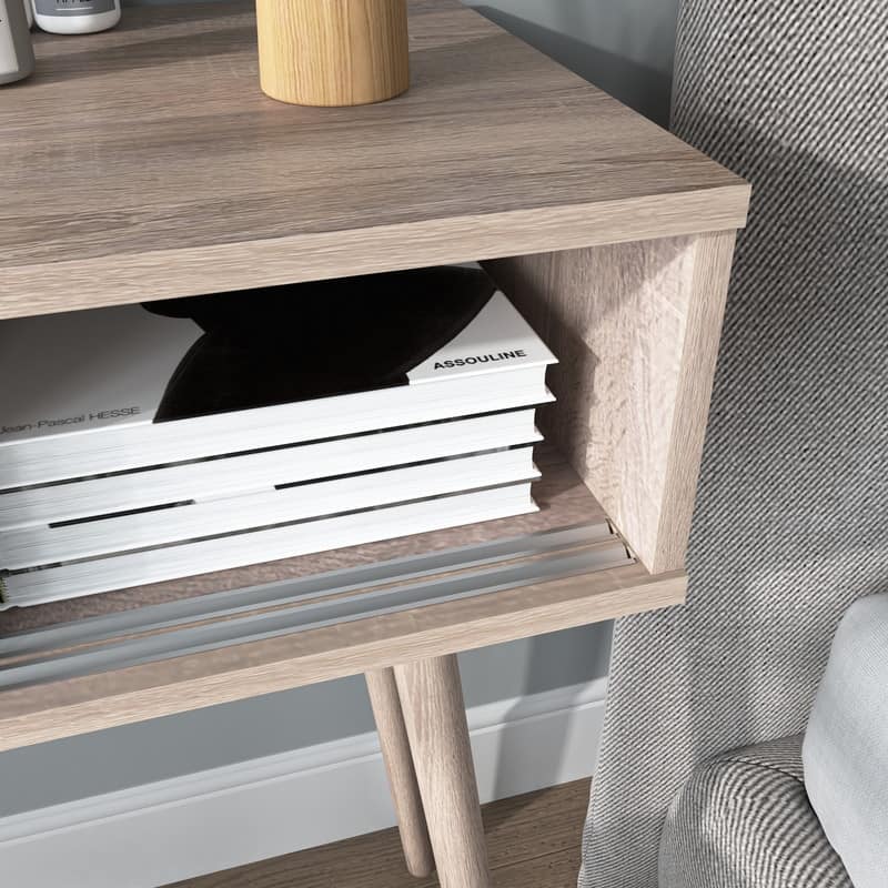 Natural Wood Entryway Console Table with 2 Sliding Doors, Storage Sofa Table for Hallway & Living Room