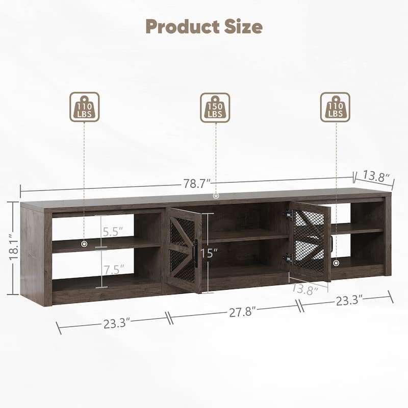 78.7" Farmhouse TV Stand with LED Light for 55/65/75/90 inch TV