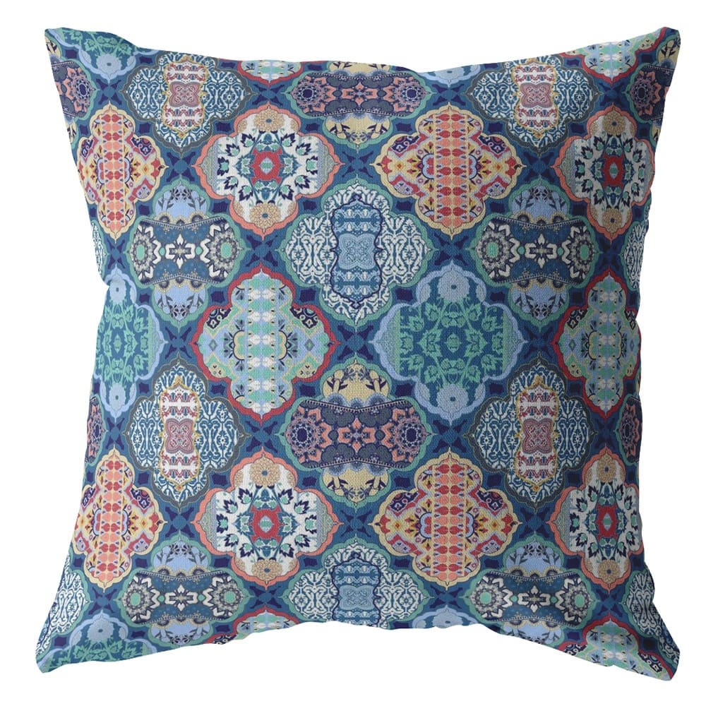 16" Turquoise Red Trellis Suede Zippered Throw Pillow