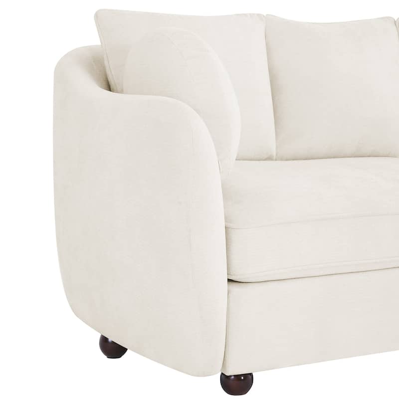 90.6 Inch 3-Seater Sofa Couch with 6 Pillows, Chenille Upholstered Living Room Sofa for Living Room Bedroom Apartment in White