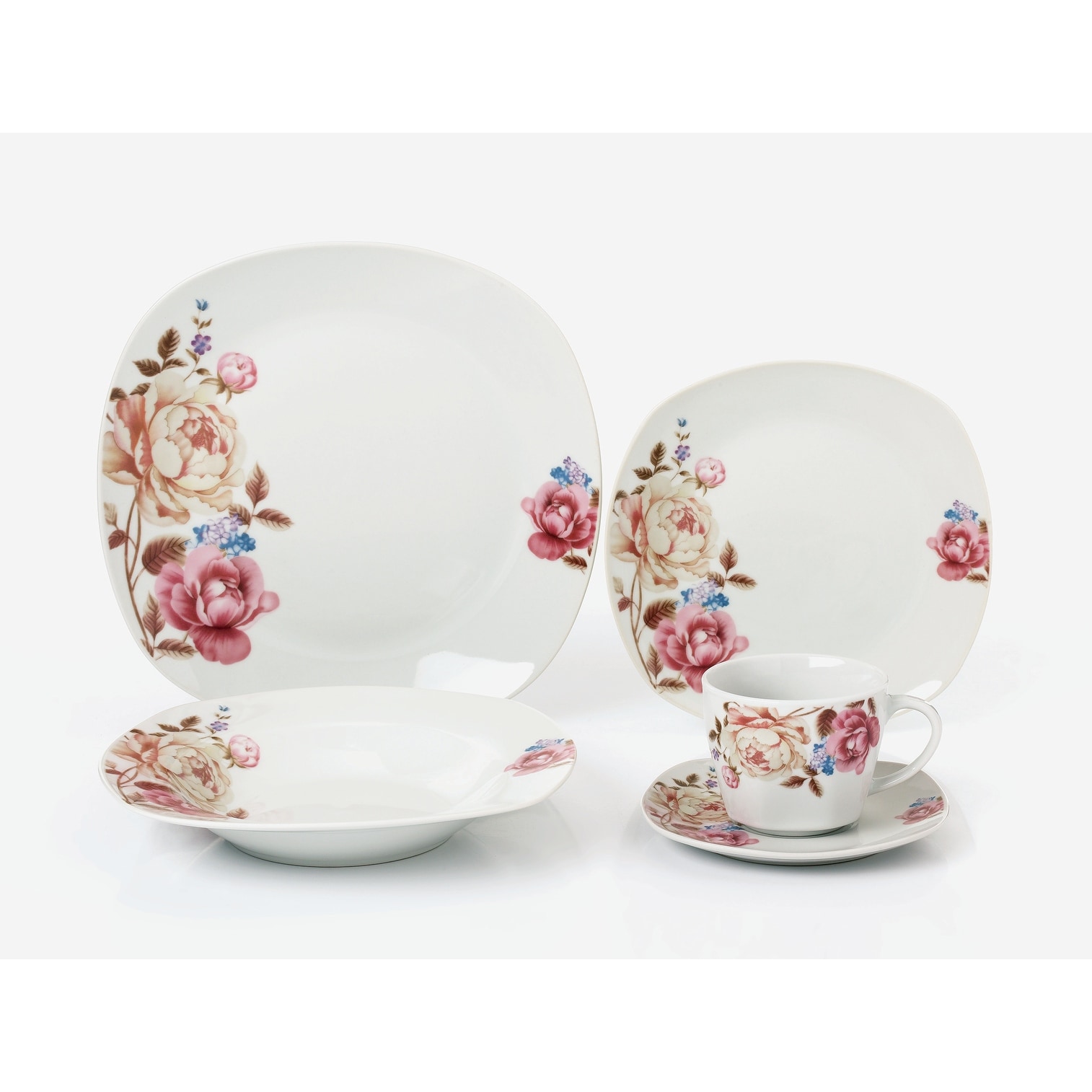 Porcelain 20 Piece Square Dinnerware Set Service for 4