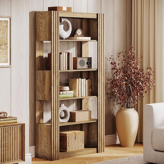 70.8-Inch 5-Tier Open Bookshelf Bookcase Wood Display Storage Shelves