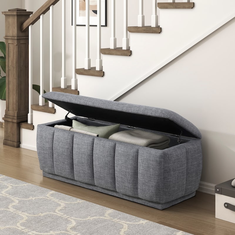 47" Upholstered Entryway Storage Bench End of Bed Bench - Gray