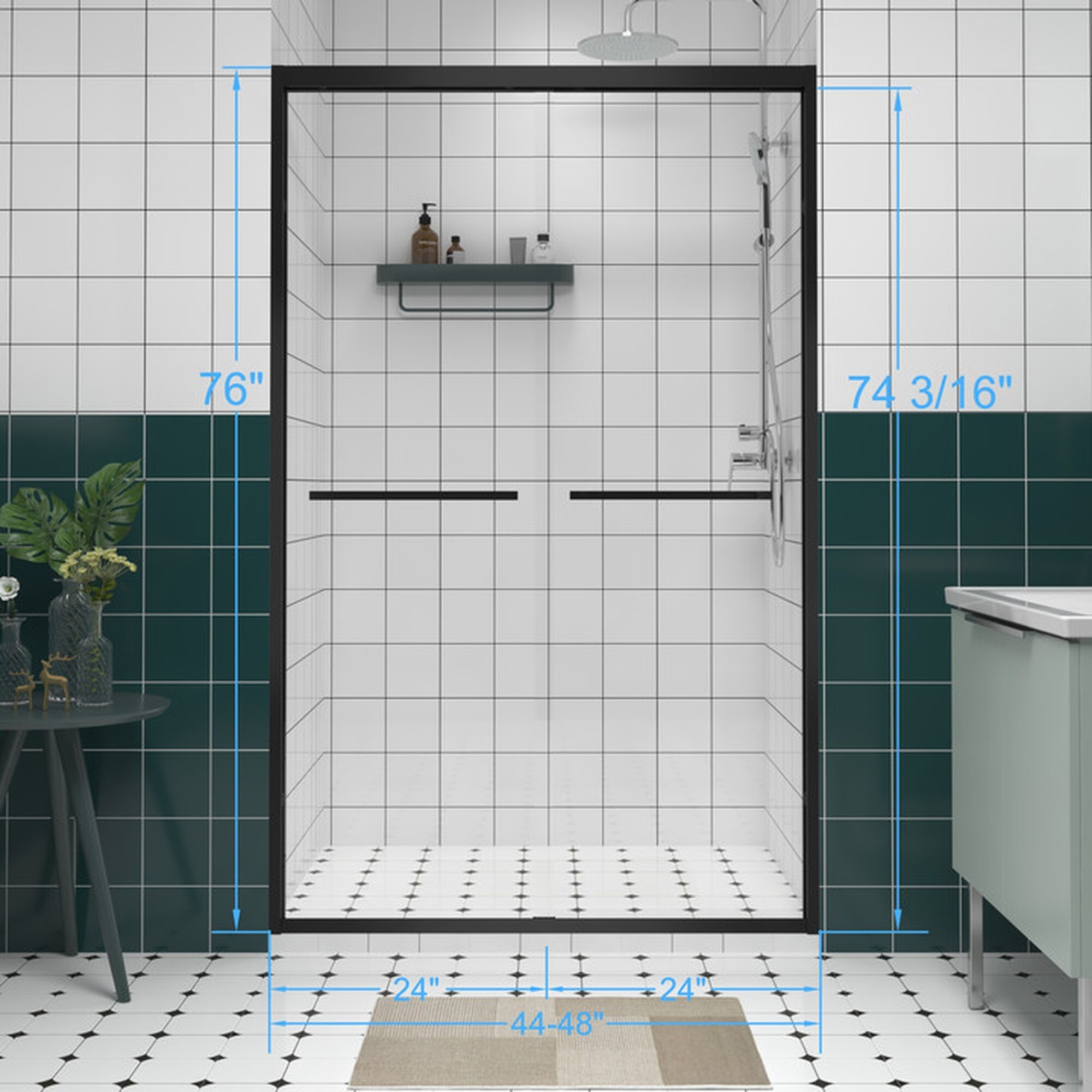 Aluminum Frame Double Sliding Shower Door with Clear Tempered Glass