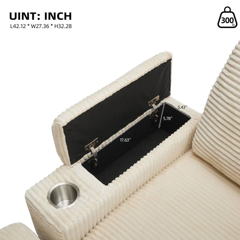 Corduroy Sofa Set with Ottoman, Handrail Storage & Cup Holders