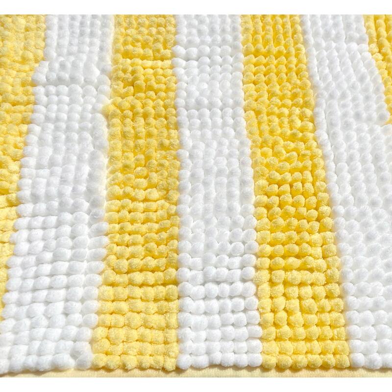 23"x15" - Yellow White Stripe Soft Cozy Plush Chenille Bath Mat Bathroom Rug