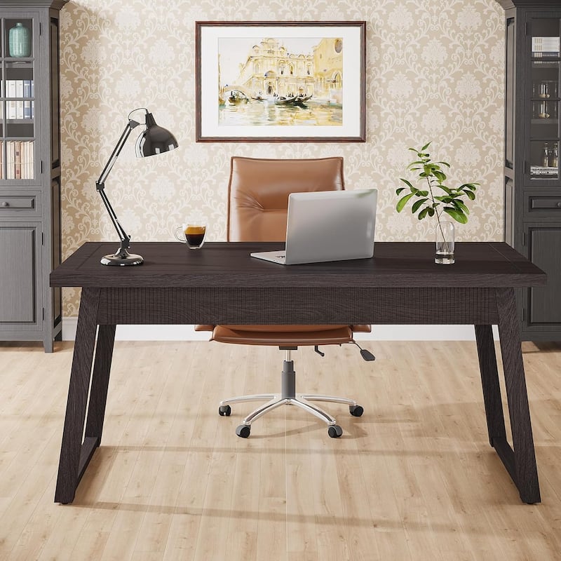 55-In Home Office Executive Desk, Solid Wood Computer Desk with Drawer