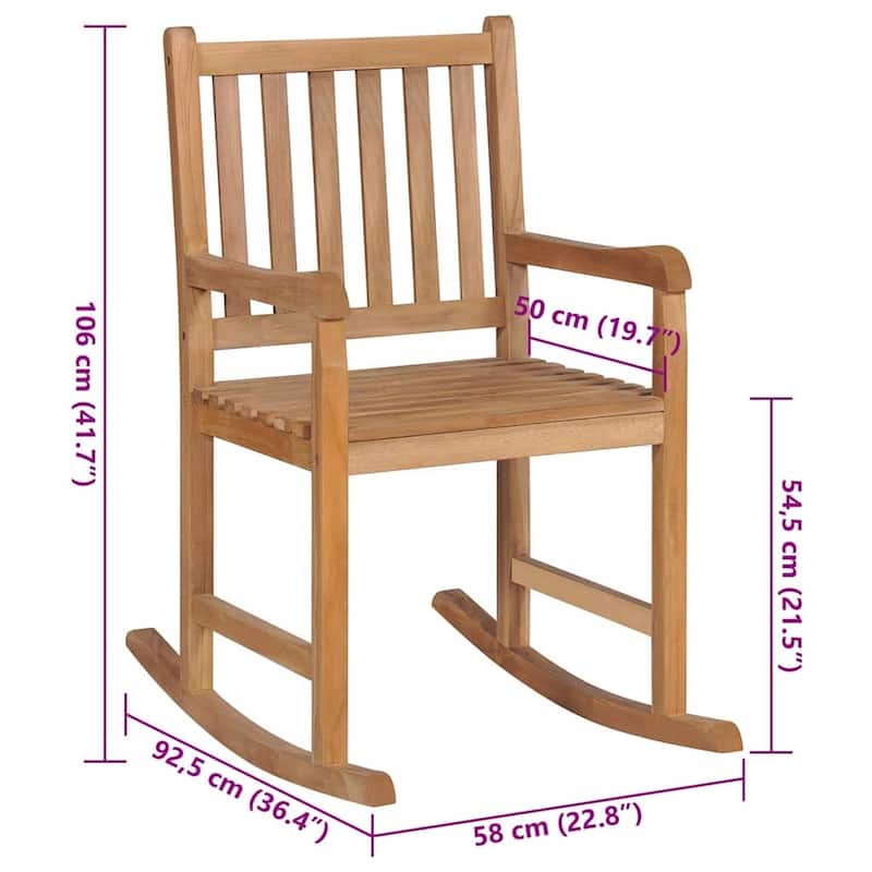 vidaXL Rocking Chair with Red Cushion Solid Teak Wood