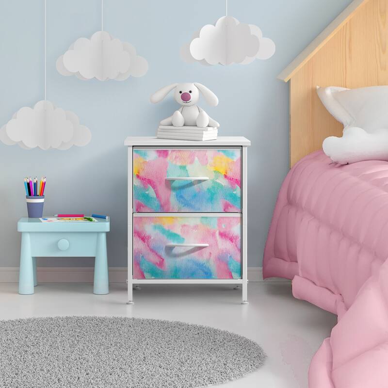 2 Drawer Bedside Nightstand End Table Bedroom Dresser, Pastel Colors