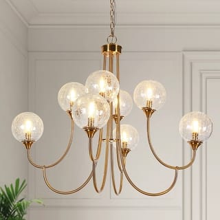 Modern Gold 8-Light Orb Textured Glass Dimmable Chandelier for Dining Living Room Foyer - Dia. 36.6"xH 30.7"