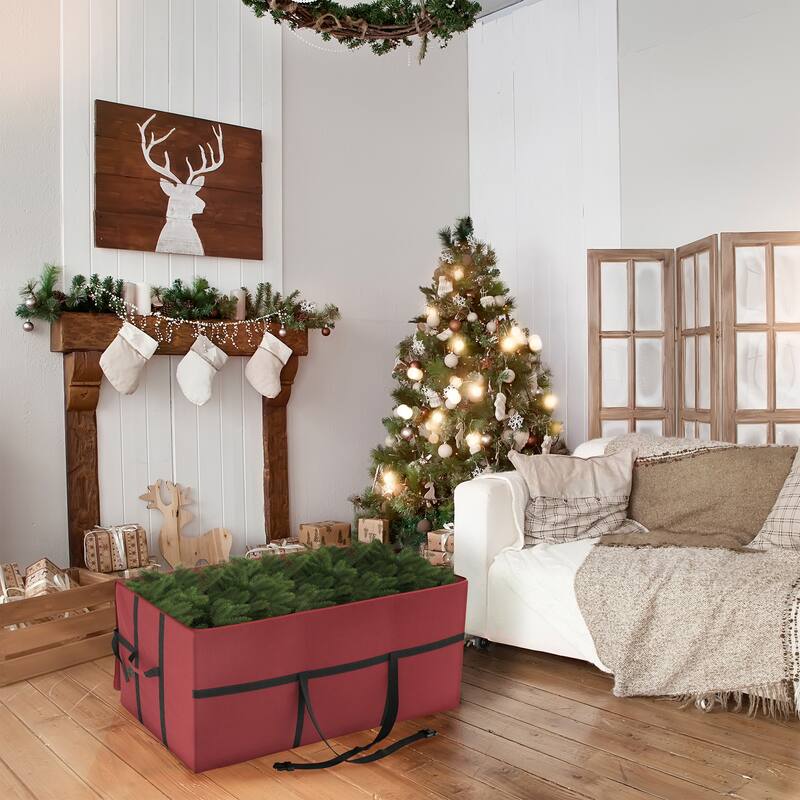 Elf Stor Red Christmas Tree Storage Bag Large 7.5 Ft Canvas Heavy Duty Zipper - Large, 7.5ft Tree