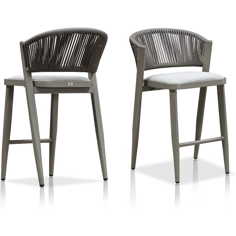 PURPLE LEAF Bar Stool Set of 2 Outdoor Rattan Bar Chair with Back Metal Bar Height Stool Wicker Barstool Dark Grey - N/A - Counter Height-Stone Cushion