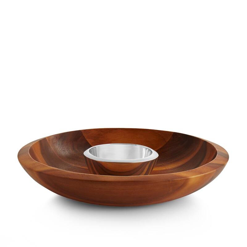 Nambe Eclipse Chip and Dip Bowl Set - 11.3" x 16" x 5" - 11.3" x 16" x 5" - Natural and Silver