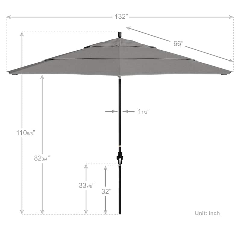 California Umbrella 11' Rd. Alum/Fiberglass Rib Patio Umb,Crank Lift/Collar Tilt, Dbl Wind Vent, Black Finish, Sunbrella Fabric
