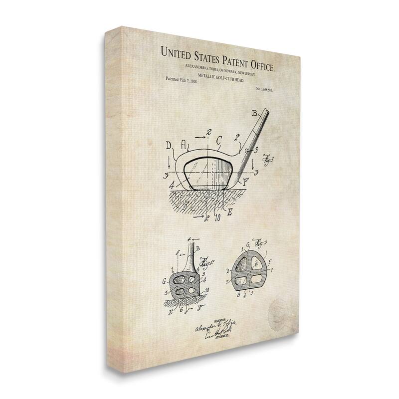 Stupell Golf Club Head Detailed Design Blueprint Patent Canvas Wall Art - Brown