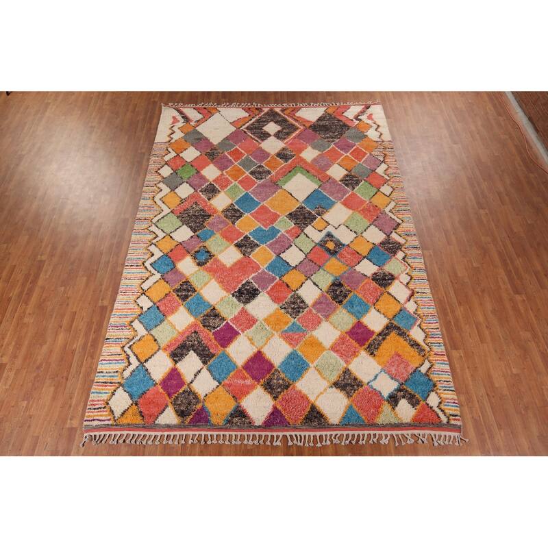 Trellis Geometric Moroccan Oriental Area Rug Hand-Knotted Wool Carpet - 8'11" x 12'10"