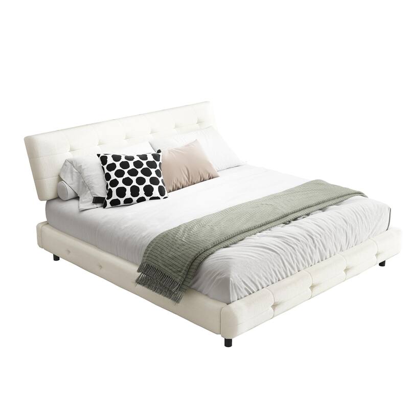 GDFStudio - King Size Chenille Platform Bed with Tufted Headboard Design