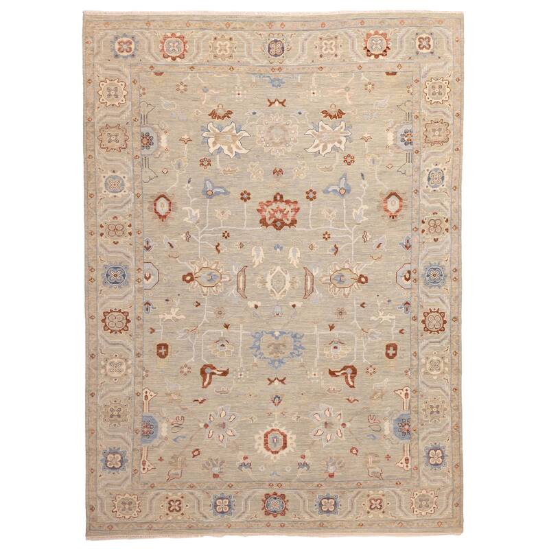 ECARPETGALLERY Hand-knotted Modern Oushak Sage Wool Rug - 9'11 x 13'6