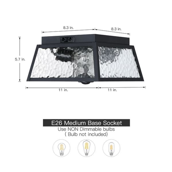 dimension image slide 0 of 2, 2-Light Black Outdoor Farmhouse Flush Mount Ceiling Light