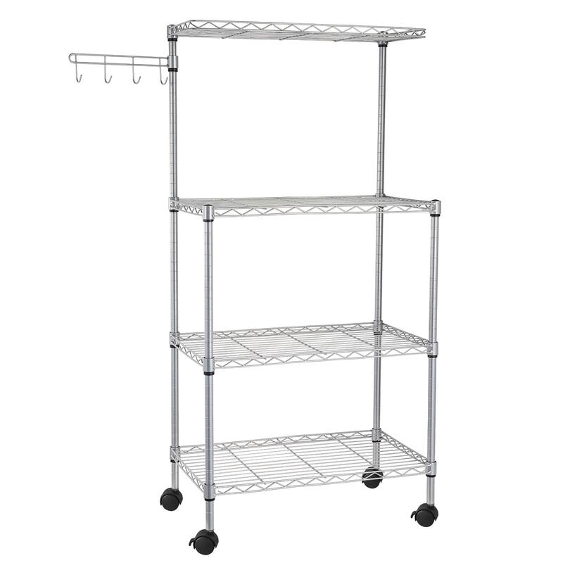 Carbon Steel Wire Rack Kitchen Storage Microwave Oven Shelf - Silver