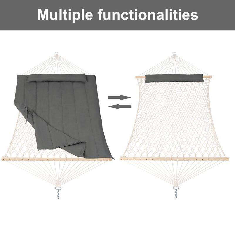 Durable 2 Person Rope Hammock with Polyester Quilted Pad and Pillow - 76*52