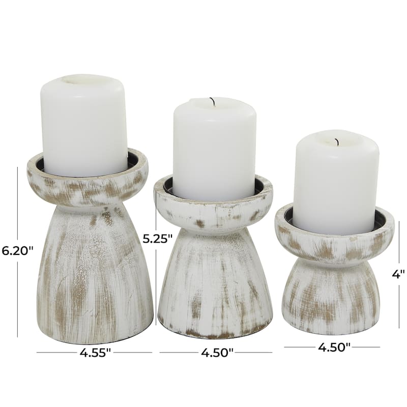 Black or White Wood Distressed Pillar Candle Holder (Set of 3)