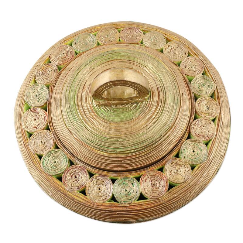 Novica Handmade Glittering Green Eco-Friendly Paper Basket