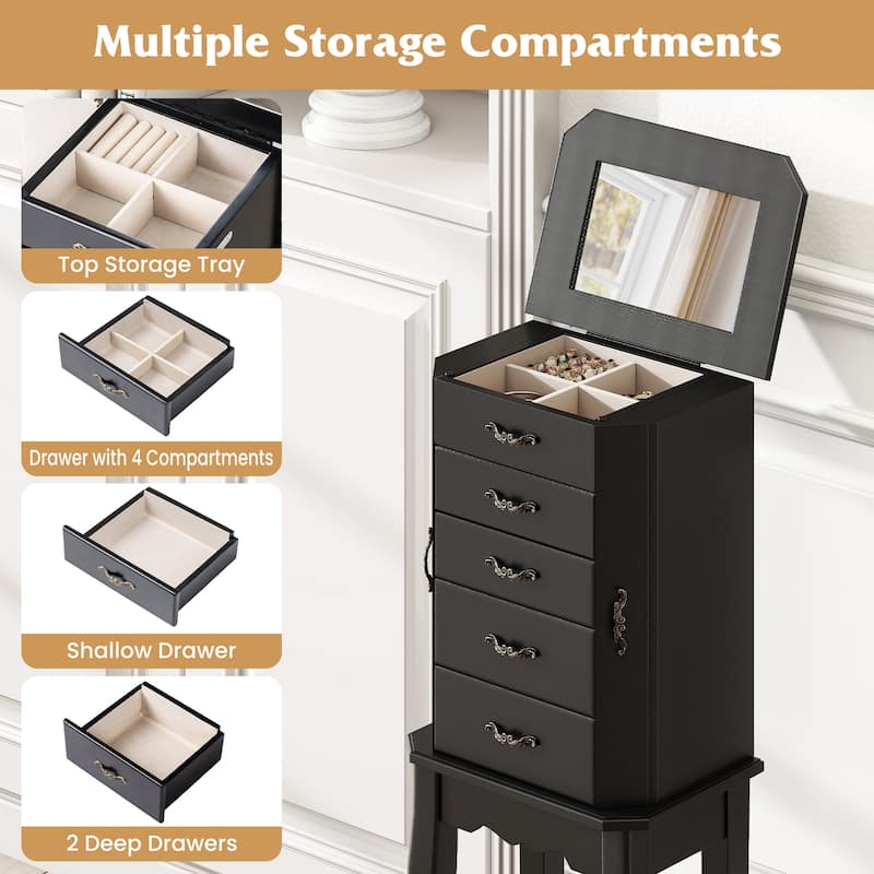 Gymax Jewelry Wood Cabinet Armoire Storage Box Chest St& Organizer