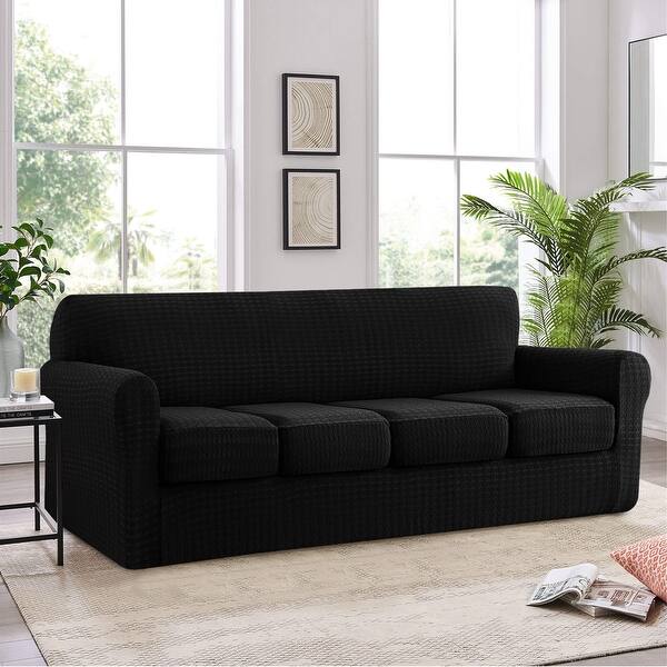 CHUN YI Houndstooth Fabric XL-Sofa Slipcover with 4 Cushion Covers