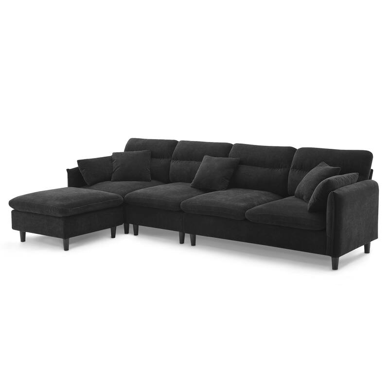 Convertible Sectional Sofa,L-Shaped Reversible Couch Set With Free Pillows,5 Seat Cloud Chenille Indoor Furniture With Ottoman