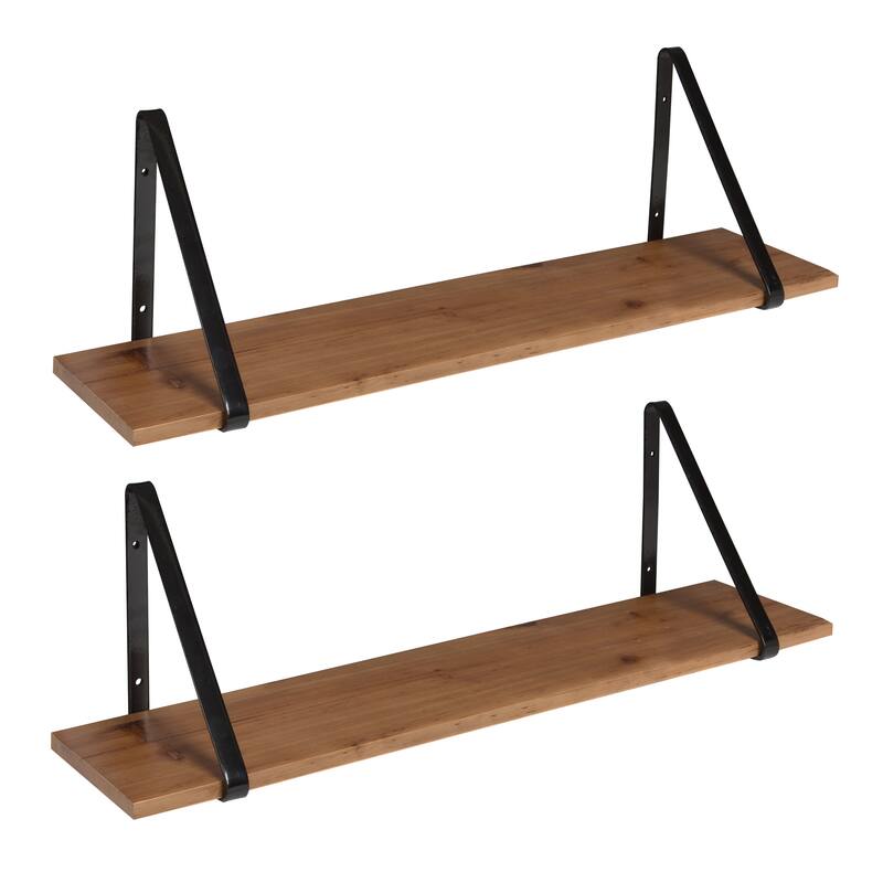 Kate and Laurel Soloman Wood 2 Piece Shelves with Metal Brackets - 2 Piece 28 inches - Brown/Black