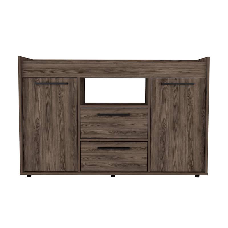 HomeRoots 47" Walnut Wood Two Drawer Sideboard with Two Doors - 47.24 in. x 30.31 in. x 14.96 in.