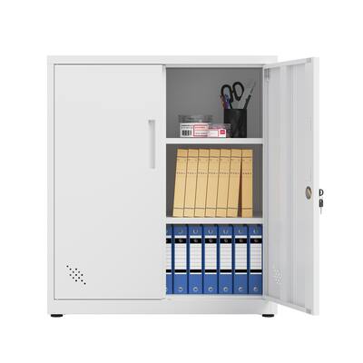 Metal Storage Cabinet with 2 Doors and 2 Adjustable Shelves, Steel Lockable Garage Storage Cabinet, Tall Metal File Cabinet