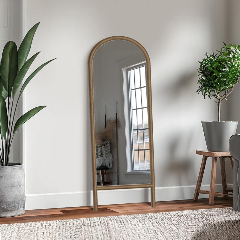Ladder-Style Arched Solid Wood Framed Full Length Leaning Mirror