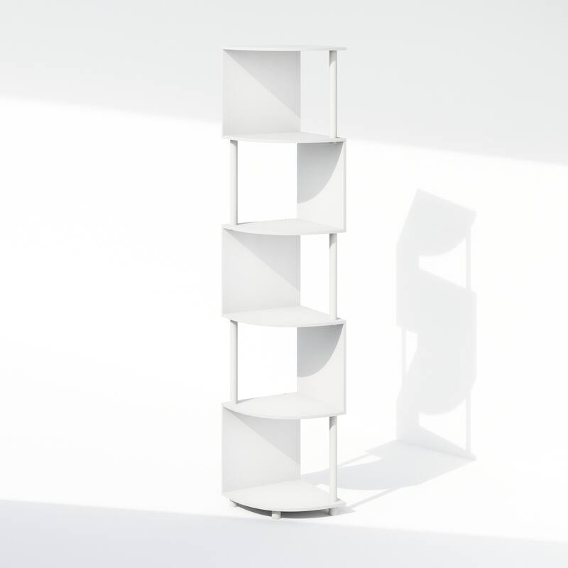 Furinno Basic 5-Tier Zigzag Corner Multipurpose Standing Shelf, Amber Pine/Black - White/White