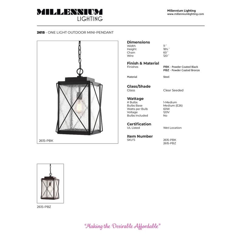 Millennium Lighting Robinson 1 Light Metal Outdoor Hanging Lantern With Clear Seeded Glass Shades