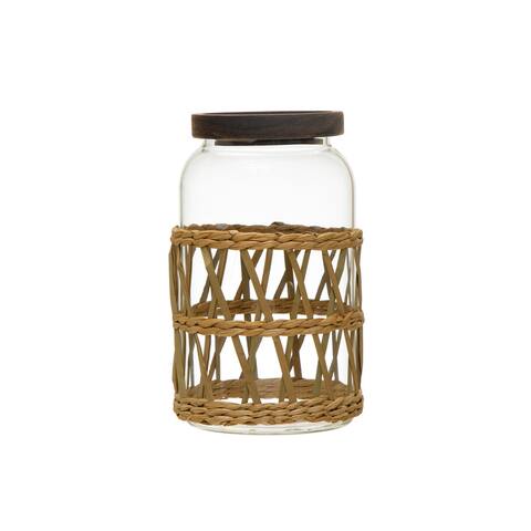 Glass Storage Canister with Acacia Wood Lid - 4.5"L x 4.5"W x 7.6"H