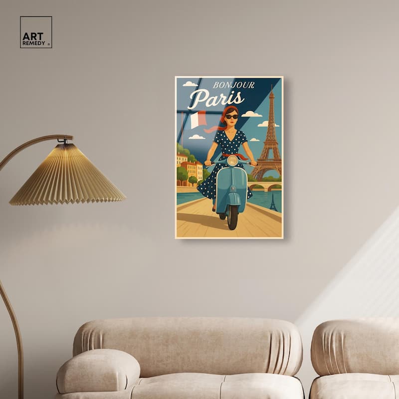 Scooter French Travel Acrylic by Art Remedy, Ready to Hang