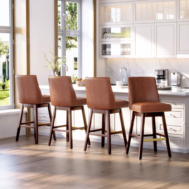 Crestlive Bar Stools Swivel Barstool with Back - Set of 4 - Brown