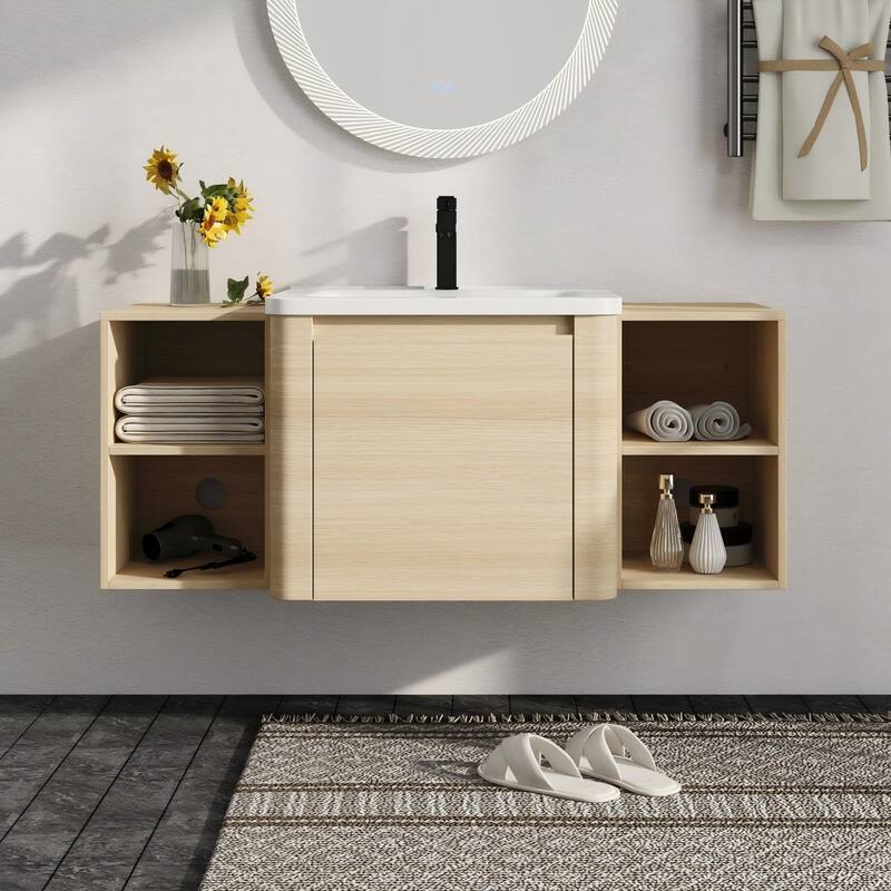 Malwee 24"/36"/48"/60" Floating Bathroom Vanity, Wall Mounted Bathroom Vanity with Ceramic Sink,Soft Close Door and Shelf - 47.6"×18.8"×20.0"