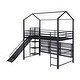 preview thumbnail 12 of 10, Playhouse Twin Size House Metal Loft Bed with Storage Iron Mesh Shelves and Slide