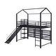 preview thumbnail 12 of 10, Twin Size House Metal Loft Bed with Iron Mesh Shelves, Slide & Storage Compartments, Sturdy Playhouse Bed for Kids' Room, Black