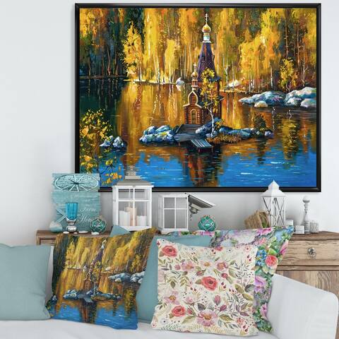 Designart "Temple Of Saint Andrew On The Small Island" Lake House Framed Canvas Wall Art Print