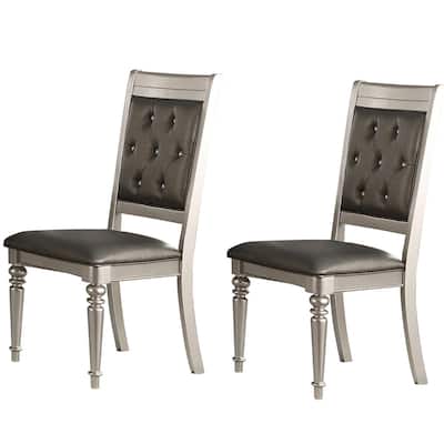 Rubber Wood Dining Chair With Diamond Tufted Back, Set Of 2,Grey - 24" x 21" x 42"
