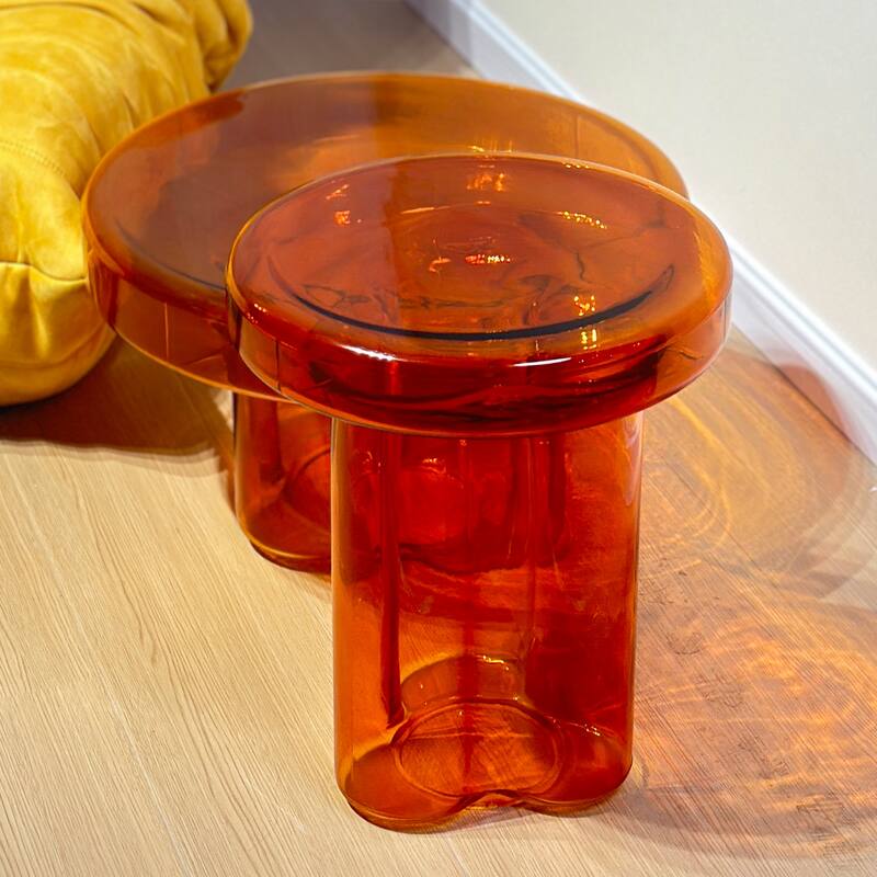Modern Artistic Flower Glass Round Coffee Table Side Table