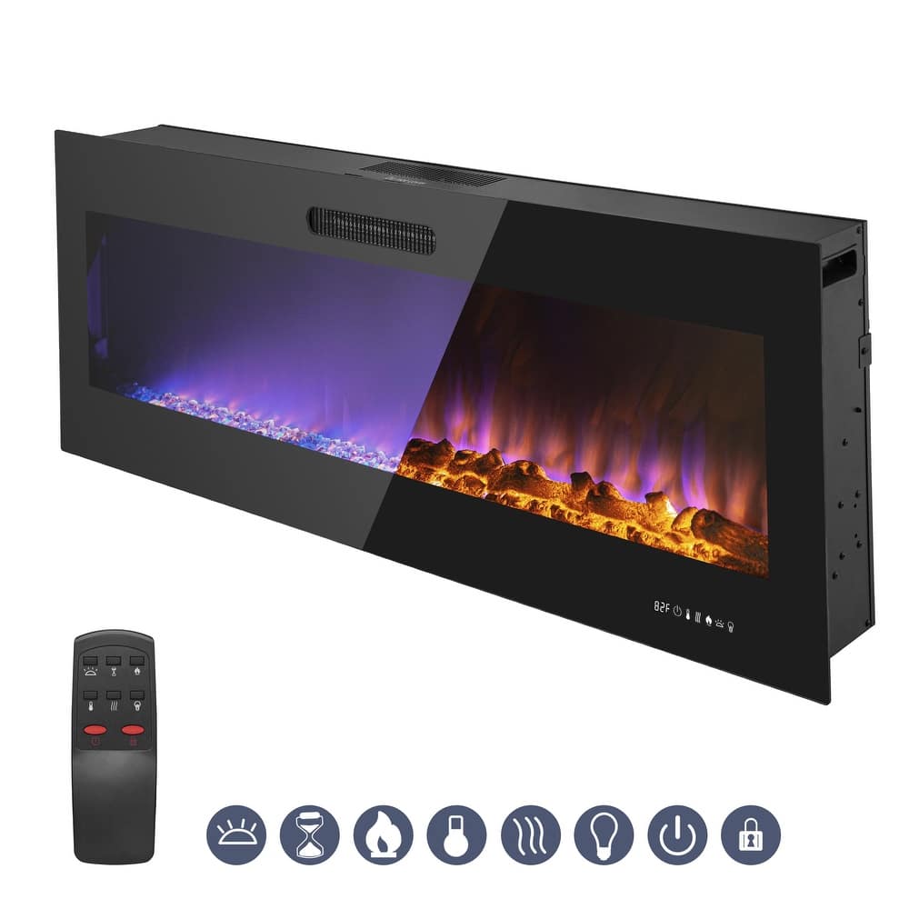Prominence Home LED Electric Fireplace with 1500 Watt Heater, Log or Crystal Embers, Realistic Flame & Remote Control