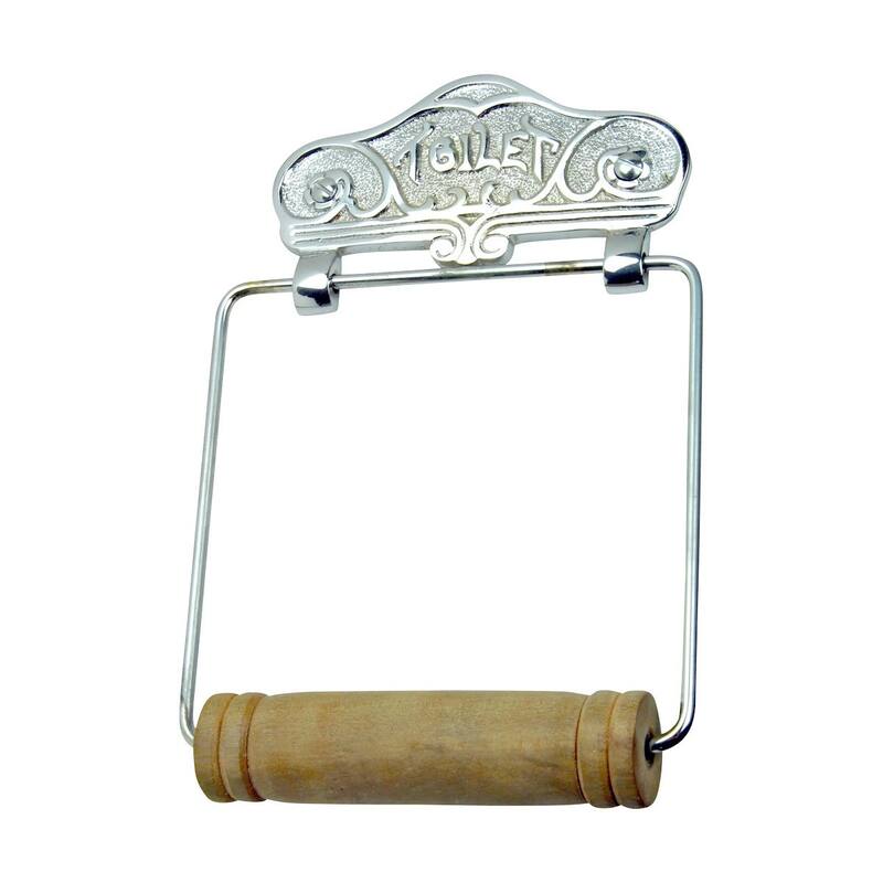 Toilet Paper Holder Wall Mount 7.7" L Chrome Plated Solid Brass with Wooden Roll Renovators Supply