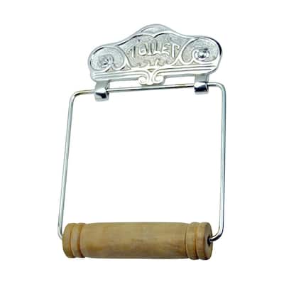 Toilet Paper Holder Wall Mount 7.7" L Chrome Plated Solid Brass with Wooden Roll Renovators Supply