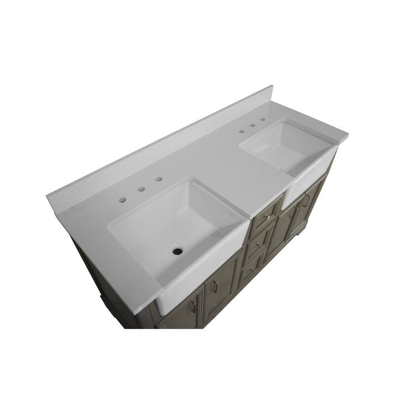 KitchenBathCollection Zelda 60" Double Farmhouse Vanity with Quartz Top